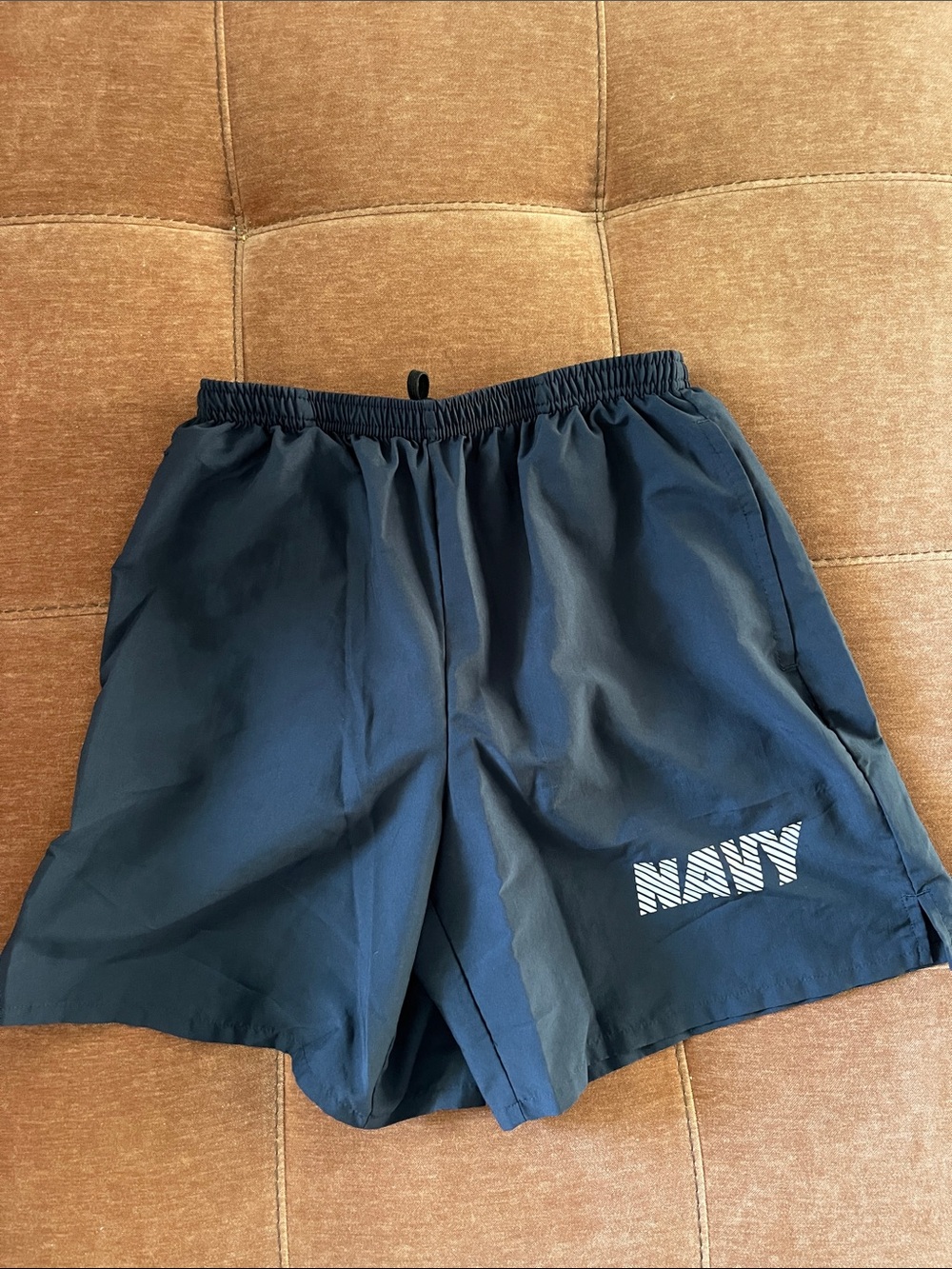 New Balance Men's Navy Swim Trunks with White 'NAVY' Logo